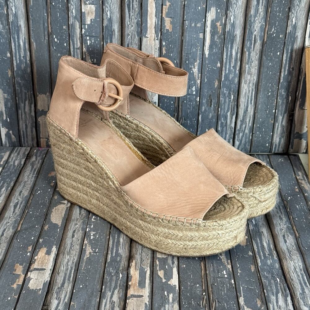 Marc Fisher Alita Espadrille Platform Wedge Sandal Light Pink Suede Sz 10